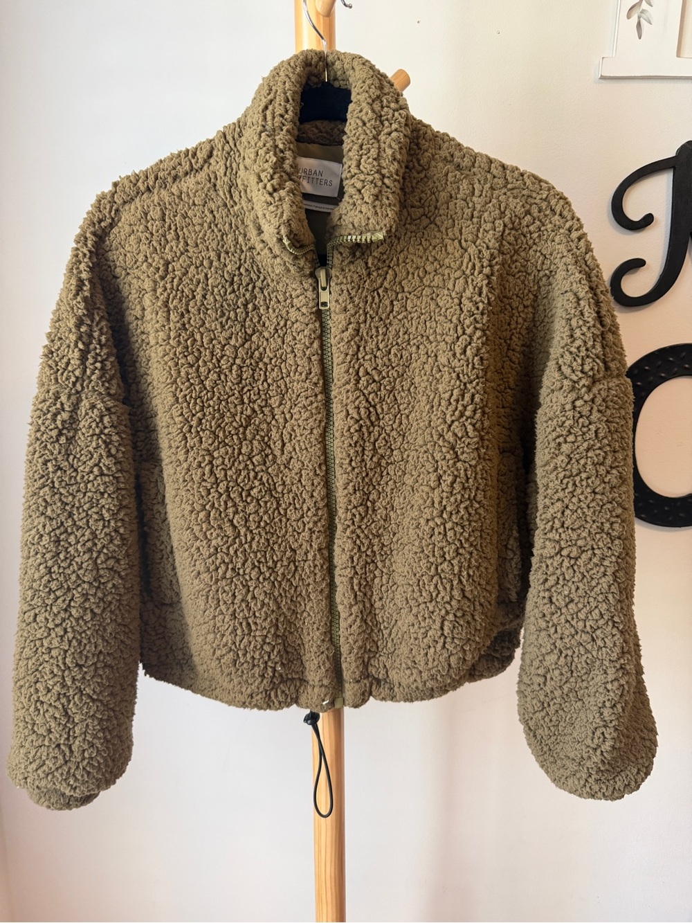 Urban Outfitters Green Willow Fleece Teddy Jacket Size XS Drawstring Coat